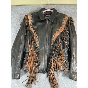 Vintage 90s Western World By Shaf Leather Moto Fringe Jacket Womens 3M Insulated